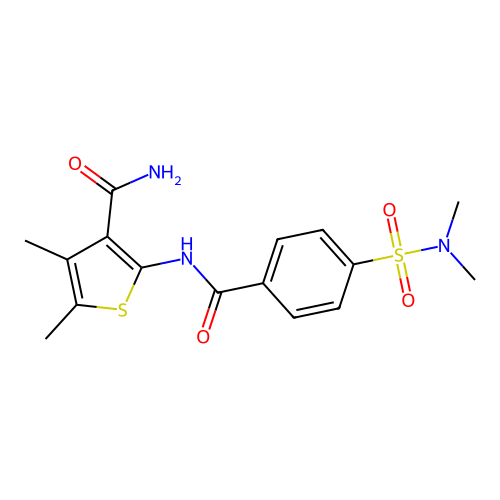 2-(4-(N,N-dimethylsulfamoyl)benzamido)-4,5-dimethylthiophene-3-carboxamide structure