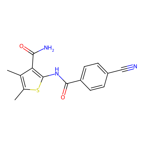 2-(4-Cyanobenzamido)-4,5-dimethylthiophene-3-carboxamide structure