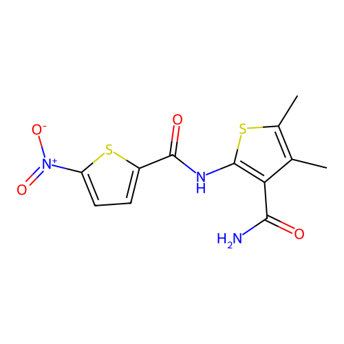 4,5-Dimethyl-2-[(5-nitrothiophene-2-carbonyl)amino]thiophene-3-carboxamide structure