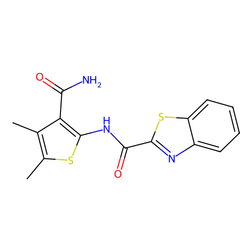 N-(3-carbamoyl-4,5-dimethylthiophen-2-yl)-1,3-benzothiazole-2-carboxamide structure