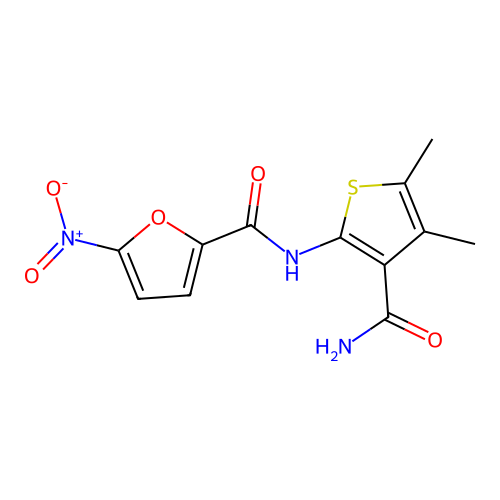 N-(3-carbamoyl-4,5-dimethylthiophen-2-yl)-5-nitrofuran-2-carboxamide structure