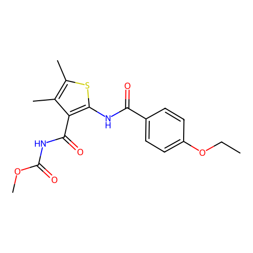 Methyl (2-(4-ethoxybenzamido)-4,5-dimethylthiophene-3-carbonyl)carbamate structure