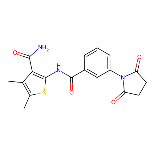 2-[3-(2,5-Dioxopyrrolidin-1-yl)benzamido]-4,5-dimethylthiophene-3-carboxamide structure