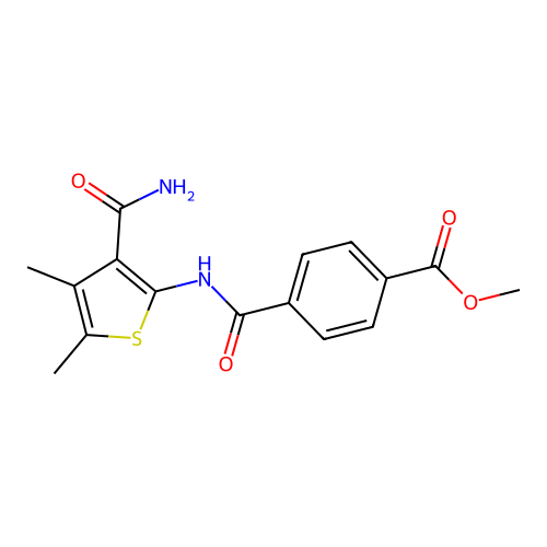 Methyl 4-[(3-carbamoyl-4,5-dimethylthiophen-2-yl)carbamoyl]benzoate structure
