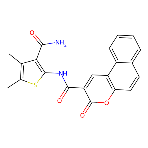 N-(3-carbamoyl-4,5-dimethylthiophen-2-yl)-3-oxo-3H-benzo[f]chromene-2-carboxamide structure