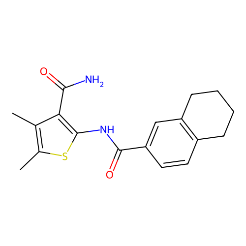 4,5-dimethyl-2-(5,6,7,8-tetrahydronaphthalene-2-carboxamido)thiophene-3-carboxamide structure
