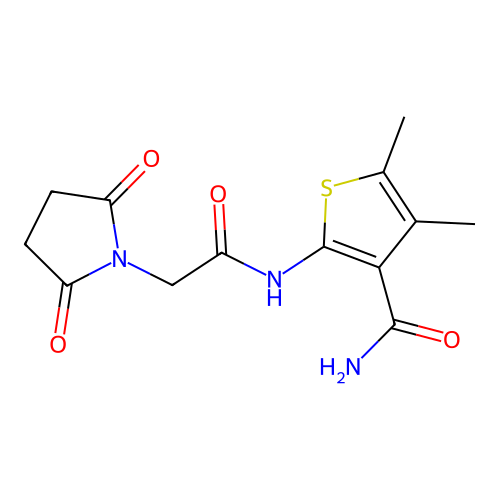 2-(2-(2,5-Dioxopyrrolidin-1-yl)acetamido)-4,5-dimethylthiophene-3-carboxamide structure