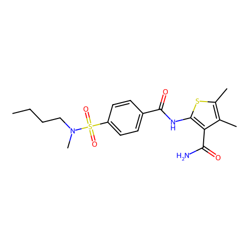 2-(4-(N-butyl-N-methylsulfamoyl)benzamido)-4,5-dimethylthiophene-3-carboxamide structure