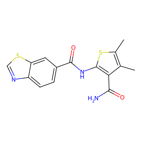 N-(3-carbamoyl-4,5-dimethylthiophen-2-yl)benzo[d]thiazole-6-carboxamide structure