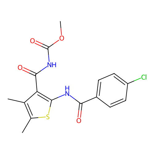 Methyl (2-(4-chlorobenzamido)-4,5-dimethylthiophene-3-carbonyl)carbamate structure
