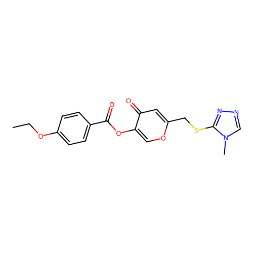 6-(((4-methyl-4H-1,2,4-triazol-3-yl)thio)methyl)-4-oxo-4H-pyran-3-yl 4-ethoxybenzoate structure