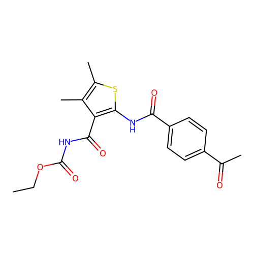 Ethyl (2-(4-acetylbenzamido)-4,5-dimethylthiophene-3-carbonyl)carbamate structure