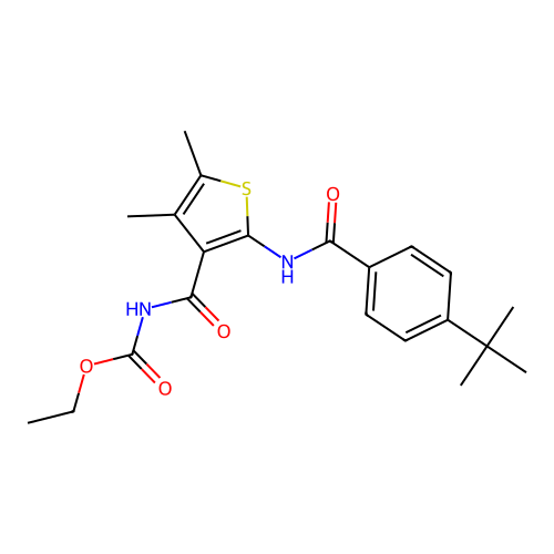 Ethyl (2-(4-(tert-butyl)benzamido)-4,5-dimethylthiophene-3-carbonyl)carbamate structure
