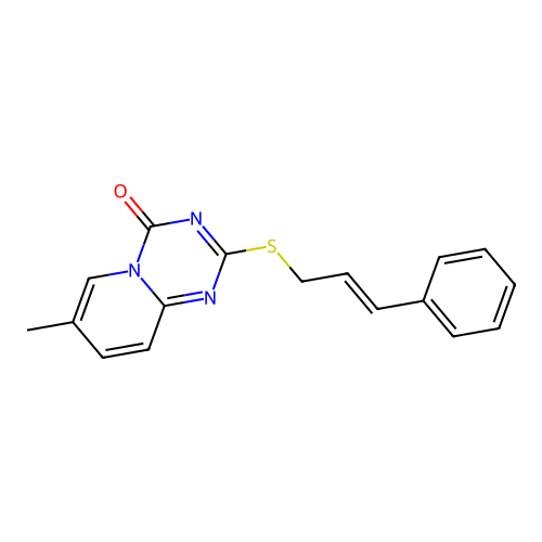 2-(cinnamylthio)-7-methyl-4H-pyrido[1,2-a][1,3,5]triazin-4-one structure