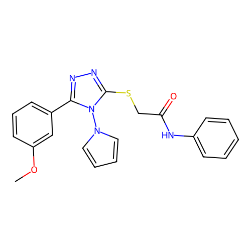 2-{[5-(3-methoxyphenyl)-4-(1H-pyrrol-1-yl)-4H-1,2,4-triazol-3-yl]sulfanyl}-N-phenylacetamide structure