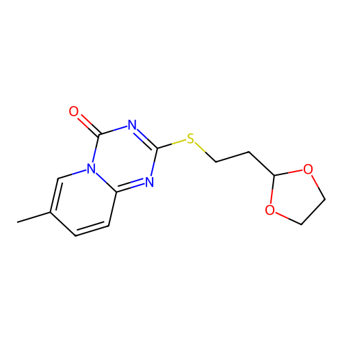 2-[2-(1,3-Dioxolan-2-yl)ethylsulfanyl]-7-methylpyrido[1,2-a][1,3,5]triazin-4-one structure