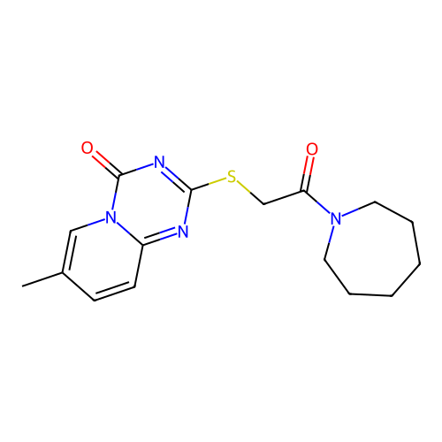 2-[2-(Azepan-1-yl)-2-oxoethyl]sulfanyl-7-methylpyrido[1,2-a][1,3,5]triazin-4-one structure