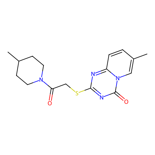 7-methyl-2-{[2-(4-methylpiperidin-1-yl)-2-oxoethyl]sulfanyl}-4H-pyrido[1,2-a][1,3,5]triazin-4-one structure