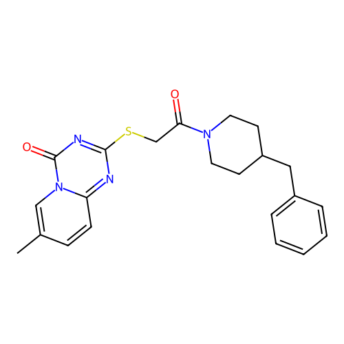 2-[2-(4-benzylpiperidin-1-yl)-2-oxoethyl]sulfanyl-7-methylpyrido[1,2-a][1,3,5]triazin-4-one structure