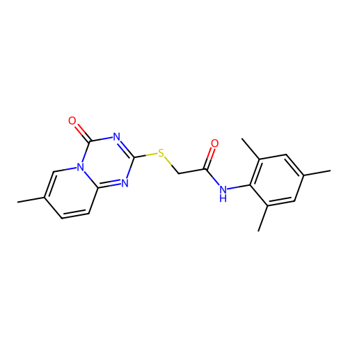 N-mesityl-2-((7-methyl-4-oxo-4H-pyrido[1,2-a][1,3,5]triazin-2-yl)thio)acetamide structure