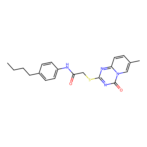 N-(4-butylphenyl)-2-({7-methyl-4-oxo-4H-pyrido[1,2-a][1,3,5]triazin-2-yl}sulfanyl)acetamide structure
