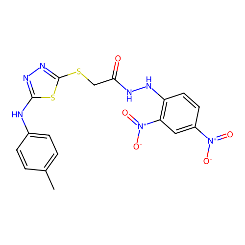 Acetic acid, ((5-((4-methylphenyl)amino)-1,3,4-thiadiazol-2-yl)thio)-, 2-(2,4-dinitrophenyl) hydrazide structure
