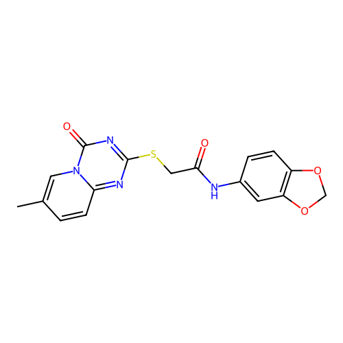 N-(2H-1,3-benzodioxol-5-yl)-2-({7-methyl-4-oxo-4H-pyrido[1,2-a][1,3,5]triazin-2-yl}sulfanyl)acetamide structure