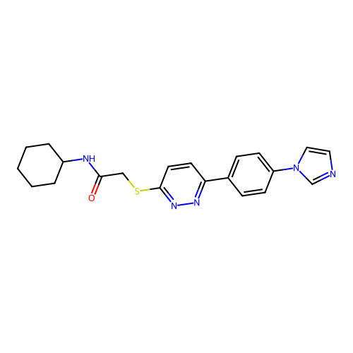 N-cyclohexyl-2-[6-(4-imidazol-1-ylphenyl)pyridazin-3-yl]sulfanylacetamide structure