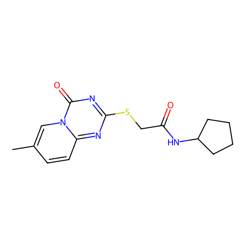 N-cyclopentyl-2-({7-methyl-4-oxo-4H-pyrido[1,2-a][1,3,5]triazin-2-yl}sulfanyl)acetamide structure