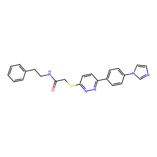 2-((6-(4-(1H-imidazol-1-yl)phenyl)pyridazin-3-yl)thio)-N-phenethylacetamide structure