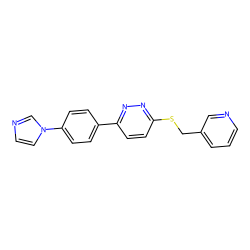 3-(4-(1H-imidazol-1-yl)phenyl)-6-((pyridin-3-ylmethyl)thio)pyridazine structure