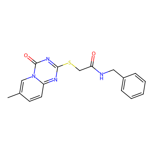 N-benzyl-2-(7-methyl-4-oxopyrido[1,2-a][1,3,5]triazin-2-yl)sulfanylacetamide structure