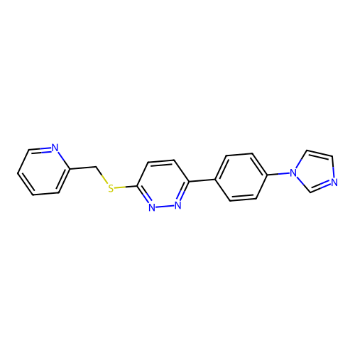 3-(4-(1H-imidazol-1-yl)phenyl)-6-((pyridin-2-ylmethyl)thio)pyridazine structure