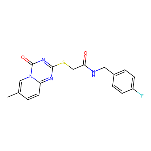 N-[(4-fluorophenyl)methyl]-2-({7-methyl-4-oxo-4H-pyrido[1,2-a][1,3,5]triazin-2-yl}sulfanyl)acetamide structure