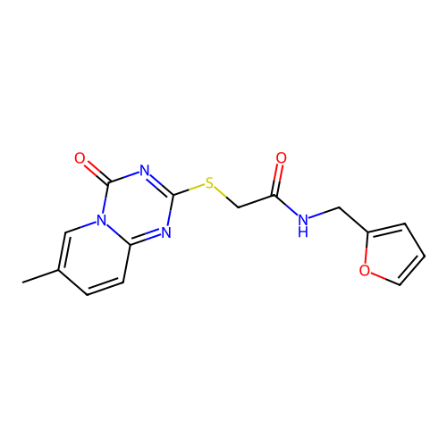 N-[(furan-2-yl)methyl]-2-({7-methyl-4-oxo-4H-pyrido[1,2-a][1,3,5]triazin-2-yl}sulfanyl)acetamide structure