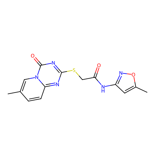 2-((7-methyl-4-oxo-4H-pyrido[1,2-a][1,3,5]triazin-2-yl)thio)-N-(5-methylisoxazol-3-yl)acetamide structure