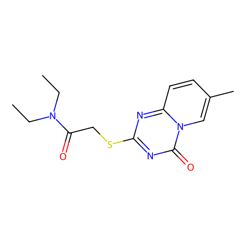 N,N-diethyl-2-(7-methyl-4-oxopyrido[1,2-a][1,3,5]triazin-2-yl)sulfanylacetamide structure