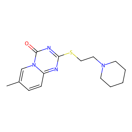 7-methyl-2-((2-(piperidin-1-yl)ethyl)thio)-4H-pyrido[1,2-a][1,3,5]triazin-4-one structure