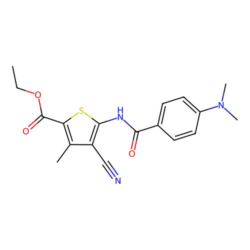 Ethyl 4-cyano-5-(4-(dimethylamino)benzamido)-3-methylthiophene-2-carboxylate structure
