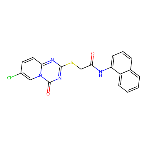 2-({7-chloro-4-oxo-4H-pyrido[1,2-a][1,3,5]triazin-2-yl}sulfanyl)-N-(naphthalen-1-yl)acetamide structure