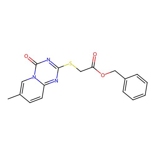 Benzyl 2-(7-methyl-4-oxopyrido[1,2-a][1,3,5]triazin-2-yl)sulfanylacetate structure