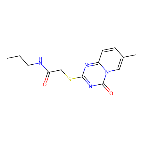 2-((7-methyl-4-oxo-4H-pyrido[1,2-a][1,3,5]triazin-2-yl)thio)-N-propylacetamide structure