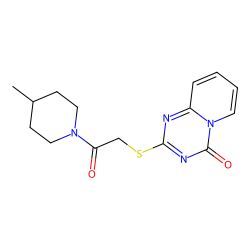 2-{[2-(4-methylpiperidin-1-yl)-2-oxoethyl]sulfanyl}-4H-pyrido[1,2-a][1,3,5]triazin-4-one structure