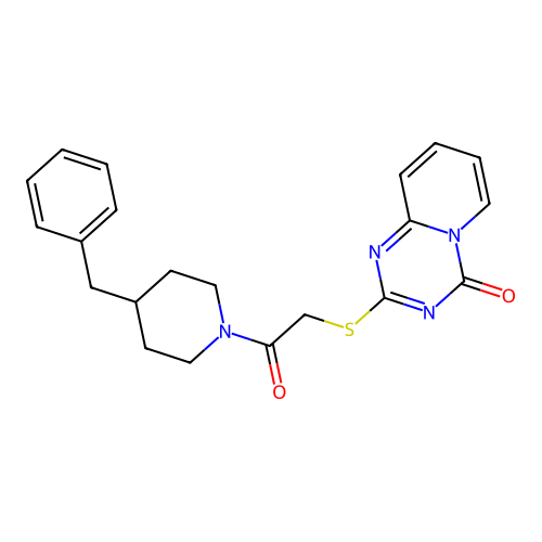 2-{[2-(4-benzylpiperidin-1-yl)-2-oxoethyl]sulfanyl}-4H-pyrido[1,2-a][1,3,5]triazin-4-one structure