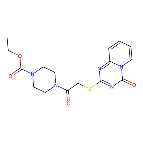 ethyl 4-[2-({4-oxo-4H-pyrido[1,2-a][1,3,5]triazin-2-yl}sulfanyl)acetyl]piperazine-1-carboxylate structure