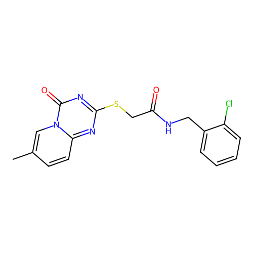 N-[(2-chlorophenyl)methyl]-2-({7-methyl-4-oxo-4H-pyrido[1,2-a][1,3,5]triazin-2-yl}sulfanyl)acetamide structure