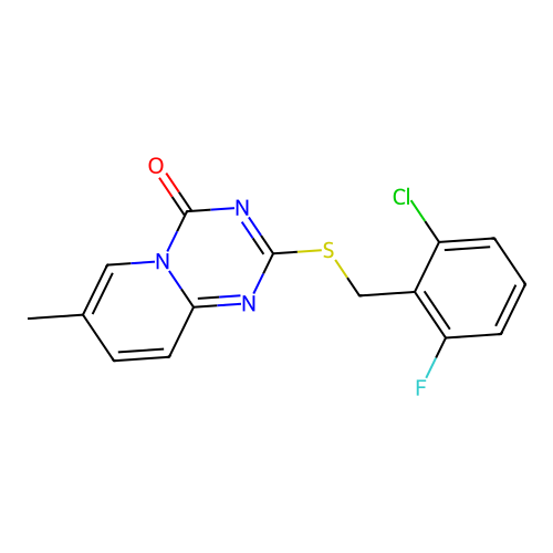2-((2-chloro-6-fluorobenzyl)thio)-7-methyl-4H-pyrido[1,2-a][1,3,5]triazin-4-one structure