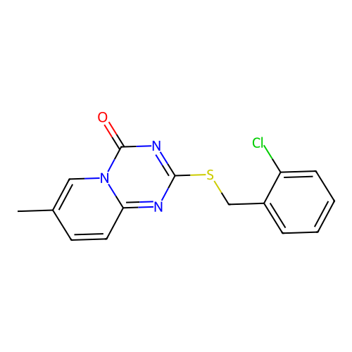 2-((2-chlorobenzyl)thio)-7-methyl-4H-pyrido[1,2-a][1,3,5]triazin-4-one structure