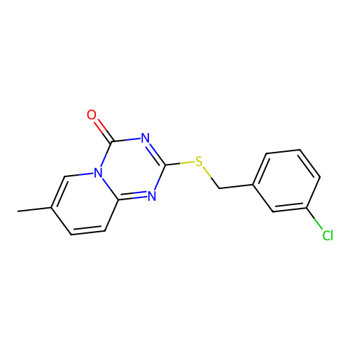 2-((3-chlorobenzyl)thio)-7-methyl-4H-pyrido[1,2-a][1,3,5]triazin-4-one structure