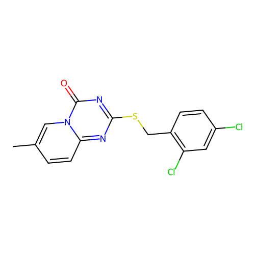 2-((2,4-dichlorobenzyl)thio)-7-methyl-4H-pyrido[1,2-a][1,3,5]triazin-4-one structure